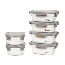 인콕 스텐콕 크림 스텐 밀폐용기 6호 세트, 1세트, 원형 1호 2p + 직사각 1호 2p + 2호 2p
