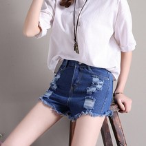 몬드스팟 여성용 데님 찢청 포인트 슬리밍 반바지 MO299