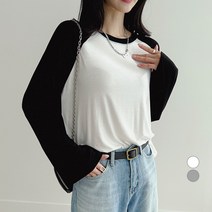 세컨그라운드 여성용 루즈핏 레이온 배색 나그랑 티셔츠