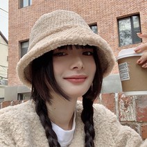 지니얼 여성용 털 뽀글이 페이크퍼 버킷햇 MJ2660