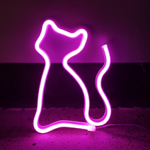 새로그린 고양이 USB 건전지 LED 네온사인, 핑크