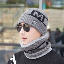 나야스타일 남녀공용 스포츠 방한 비니 + 넥워머 세트 DJBG-19-4, 그레이