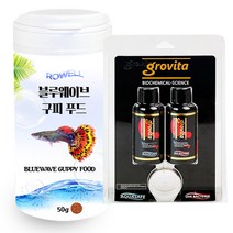 로웰 블루웨이브 구피 열대어 푸드 50g + 그로비타 아쿠아세이프 60ml + 라이브박테리아 60ml, 1세트