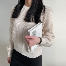 플랜데이 여성용 레인보우 라운드넥 벌룬 크롭 니트