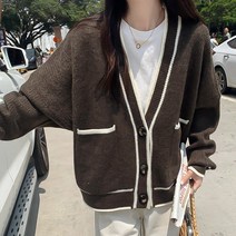 패션풀 여성용 딥브이 배색 라인 가디건 29182