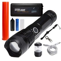 세븐라이트 프로 무선 LED 손전등 랜턴 본체 + 전용랜턴 + 리튬이온 배터리 + 건전지 홀더 + USB 충전 케이블 + 비상경광봉 + 핸드스트랩 + 후크 + 보관 케이스 세트, 혼합색상, 1세트