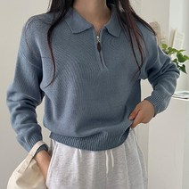 여성용 바이미 반집업 카라 니트