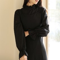 빼빼 여성용 로이나 프릴넥 소매밴딩 도트 블라우스