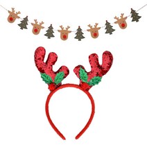 JOYPARTY 빨간코 루돌프 가랜드 + 스팡클 루돌프 머리띠, 레드, 1세트