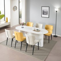 로드퍼니처 셀리나 세라믹 6인 1800 식탁 +의자 6p 방문설치, 식탁(화이트), 의자(레몬,크림)