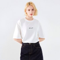 고스트리퍼블릭 여성용 링클프리 자수 루즈 오버핏 반팔티셔츠 WT29016
