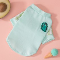 마켓에이 강아지 애니멀와펜 체크소매 티셔츠, 그린