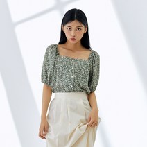 미쏘 플라워패턴 스퀘어넥 블라우스