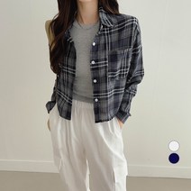 세컨그라운드 여성용 포켓 크롭 체크 셔츠
