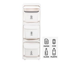 올리빙 도트 스탠드 분리수거함 3단 + 스티커, 화이트(분리수거함), 1세트