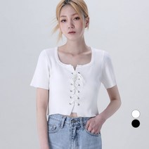 어썸어라운드 여성용 아일렛 골지 반팔 티셔츠