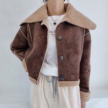 슈가펀 여성용 트레스 털 가죽 크롭 무스탕