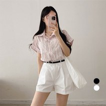 밀키버터 여성용 스트라이프 투포켓 반팔 셔츠