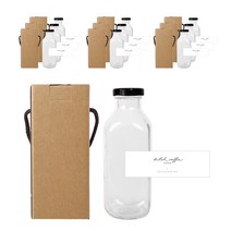 사각밀크티 유리병 500ml + 블랙캡 + 스티커 N10 + 박스 패키지, 10세트