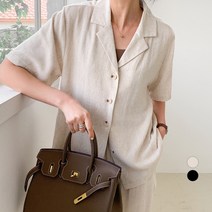 보에리에 여성용 린넨 라이크 카라 반팔 자켓