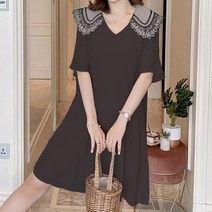 스페셜 레이스 카라 주름 반소매 쉬폰 임산부 원피스