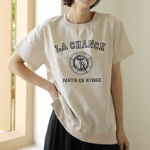 빼빼 여성용 린넨혼방 프린팅 맨투맨 반팔 티셔츠