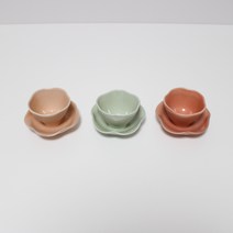 달소금 예쁜 도자기 다기 유광 꽃잎 찻잔 3종 세트, 피치, 라이트그린, 코랄, 1세트