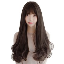 하이유니 레이어드 C컬 펌 롱 헤어 긴머리 통가발 67cm + 가발망 + 거치대 세트, 브라운블랙(가발), 랜덤발송(거치대)