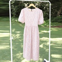 빼빼 여성용 잔플라워 주름셔링 롱원피스