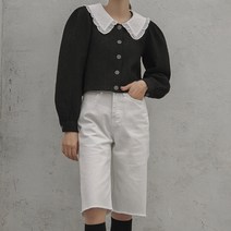 NAIN 프릴 카라 크롭 트위드 블라우스 BL-3974