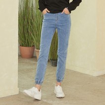 진마니아 여성용 허리밴딩 연청 스판 조거 데님 팬츠 CC2W36