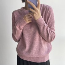 오오엘 여성용 램스울 심플 베이직 라운드 솔로 울 니트