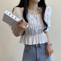 데일리 슈에뜨 스모크 프릴 반팔 블라우스