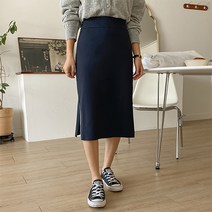 H라인 슬릿배색 레터링 미디 스커트