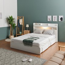 크렌시아 라피스 LED 일반서랍형 침대 프레임 + 라운드 본넬 매트리스 세트 방문설치, 화이트