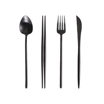 스위스투가르투 데일리 커트러리 4종 세트, 숟가락 + 젓가락 + 포크 + 나이프, 블랙