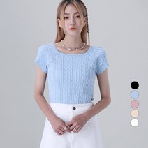 어썸어라운드 여성용 스퀘어넥 꽈배기 반팔 니트