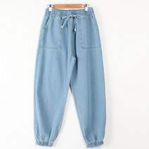 빼빼 여성용 마나 포켓포인트 밴딩스트랩 조거 청바지