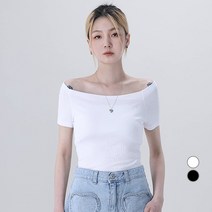 어썸어라운드 여성용 골지 오프숄더 반팔 티셔츠