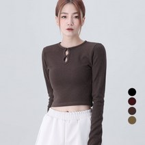 어썸어라운드 여성용 O링 크롭 골지 긴팔 티셔츠
