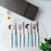 보겐 에펠 2인 양식기 선물 세트, 실버(헤드), 라이트스카이블루(핸들), 디너스푼 2p + 젓가락 2p + 포크 2p + 나이프 2p