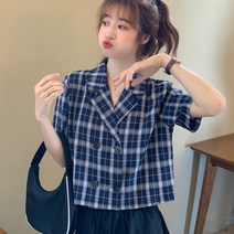 여성용 블랙101 리베로트 반팔 체크 더블 자켓 CH-2317009