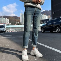 머시따 남성용 언벨런스 컷팅 워싱 데님 청바지