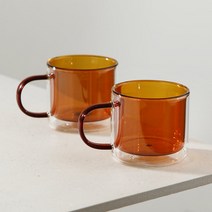 컬러 손잡이 이중내열 유리컵 250ml, 2개, 앰버
