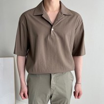 머시따 남성용 투버튼 린넨 오픈카라 셔츠 반팔티