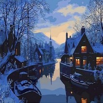 피포페인팅 DIY 풍경화 그리기 세트, 겨울밤풍경