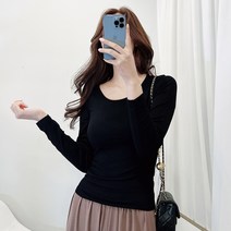 이지스튜디오 여성용 라운드 스판 유넥 긴팔 티셔츠