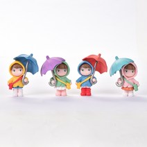 한봄누리 미니어쳐 사람 모형 피규어 인테리어 사진 촬영 화분 소품 우비소녀 4종 세트, 혼합색상