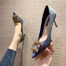 스퀘어 쥬얼 데코 스틸레토 골드굽 럭셔리 하이힐 8cm