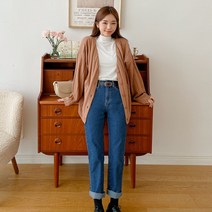 로미스토리 여성용 스트레이트핏 밴딩 데님 팬츠